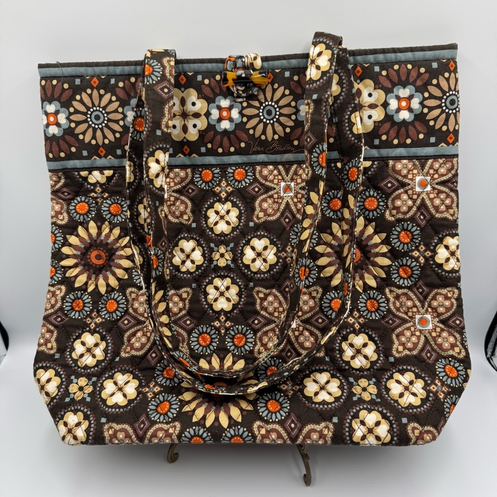 Vera Bradley Retired Fall 2012 Canyon Tote Bag Brown Faux Tortoise Toggle